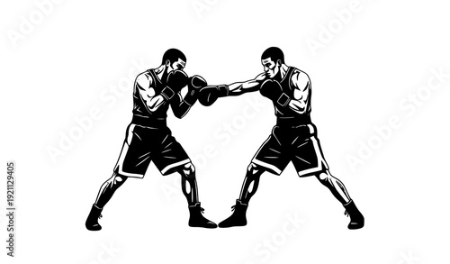 Dynamic Boxing Action Silhouette Black and White Vector