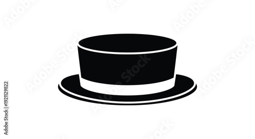 A striking black top hat rests on a flat surface depicted as a bold graphic silhouette high quality