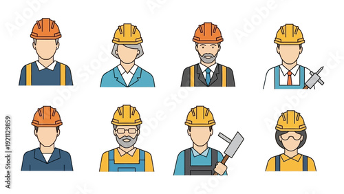 diverse construction and engineering professionals icons illustrating a skilled workforce and essential trades perfect for industry job concepts.