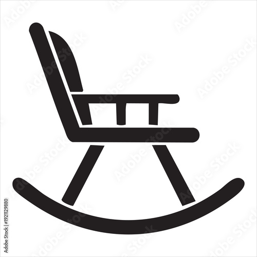 Black minimalist rocking chair icon for comfort and relaxation, home furniture design element Adobe Illustrator Artwork