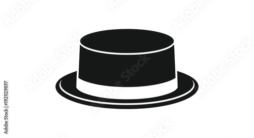 A simple graphic representation of a classic top hat against a white background presented as a silhouette