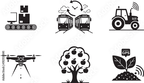 Collection of depicting logistics transportation agriculture and technology