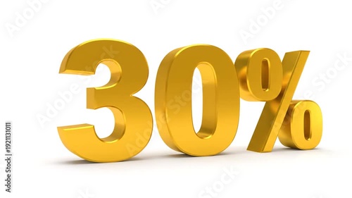 Golden 3D thirty percent discount sign on white background