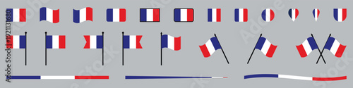 French Flag Icons Collection in Multiple Shapes National Tricolor Vector Illustration Set.