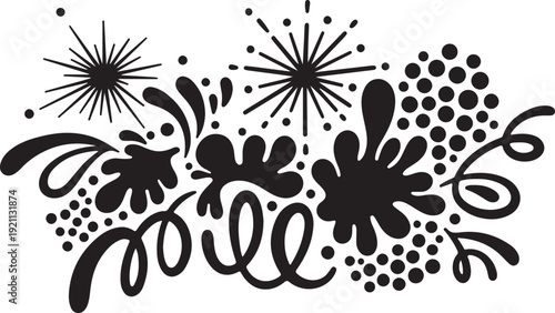 Black Floral Pattern with Abstract Shapes in Modern Design on White Background for Greeting Card