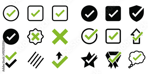 Green check mark icon. Check mark vector icon. Check mark Illustration. Vector symbols set ,green check mark isolated on white background. Correct vote choise isolated symbol.