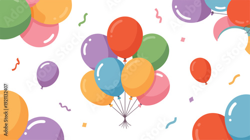 Cartoon Balloon Set – Colorful Party Balloons Bunch in Flat Style Isolated on White Background Vector Illustration