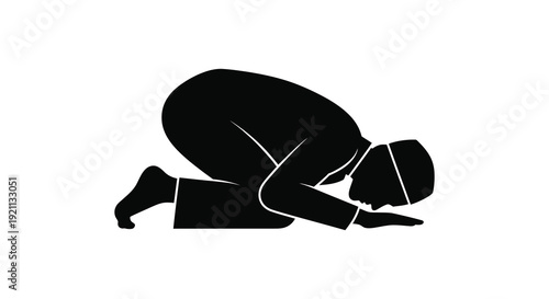 A striking black silhouette depicts a person in a kneeling position seemingly in prayer or contemplation silhouette