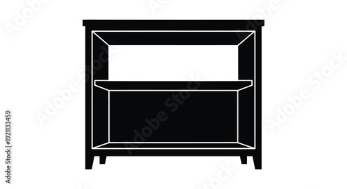 A simple black silhouette of a rectangular cabinet with open sections and defined edges silhouette high quality professional
