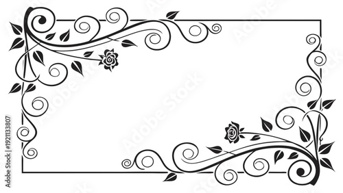 Gemini said

Ornate vintage black vector design featuring a decorative floral frame with scroll ornaments and swirl patterns for a wedding border illustration