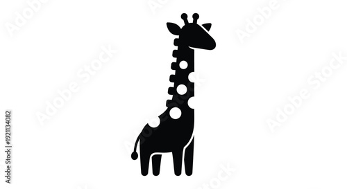 A striking black silhouette of a giraffe stands prominently against a plain white background silhouette high quality professional