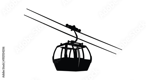 A minimalist depiction of a cable car suspended between two cables showcasing a striking silhouette high quality professional