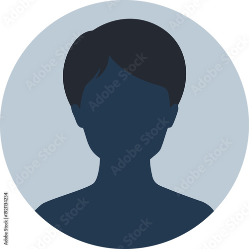 A simple dark blue silhouette of a person s head and shoulders