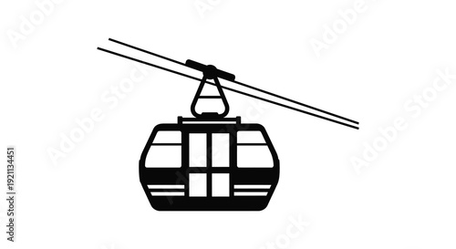 A stark black depiction of a cable car suspended by wires showcasing a minimalist design silhouette high quality