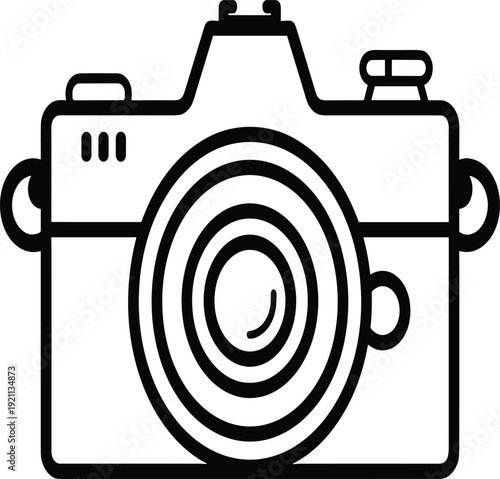 Modern DSLR Camera Line Icon - Professional Photography Vector Illustration
