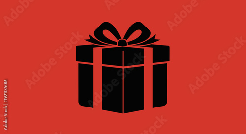Black Gift Box with Bow Illustration.