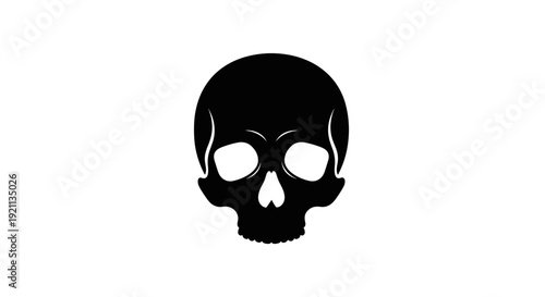 Black Skull Icon on White Background.