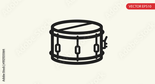Simple Black Line Drawing of Drum.