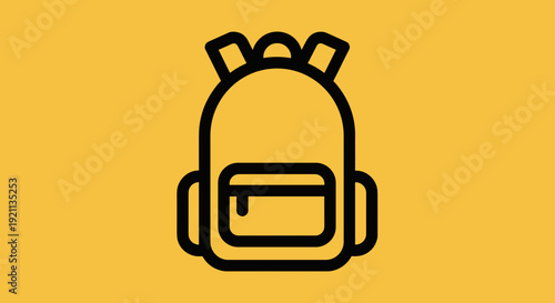 Simple Black Backpack Icon on Yellow.