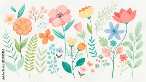 spring wildflower botanical illustration set pastel flat vector design