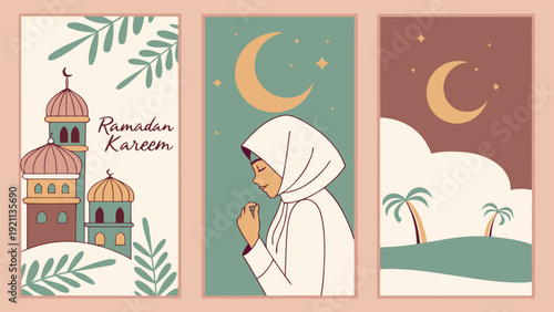 ramadan kareem vertical banner set minimalist boho vector design