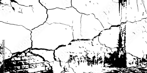 Urban ruin wall featuring broken concrete edges and fine crack lines, minimalist abstract texture background.