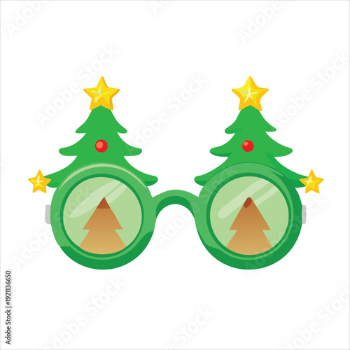 Festive green christmas tree shaped novelty glasses with yellow stars displayed high quality