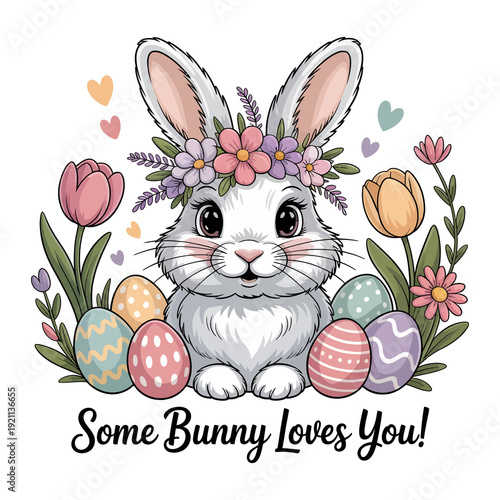 Happy Easter, wish card, and T-shirt design. 