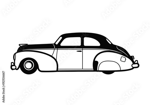 Vintage two tone coupe car silhouette from 1940s on white background vector