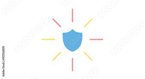 Bright and Secure A Shield Icon Emitting Rays of Light, Symbolizing Safety and Protection