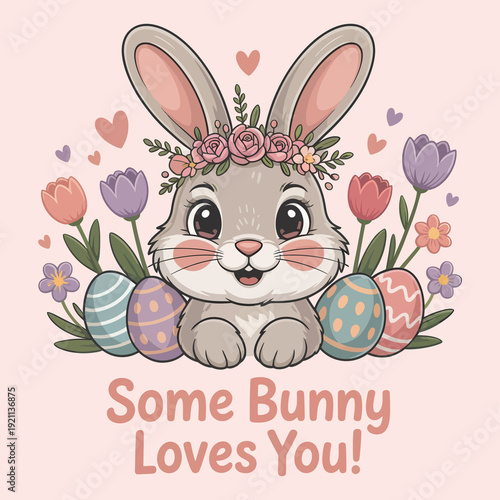 Happy Easter, wish card, and T-shirt design. 