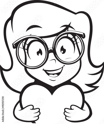 Black and White Cartoon Character Holding Heart Illustration