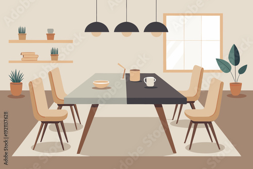 Modern dining room interior with table and chairs