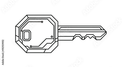 Simple line drawing of a vintage style key with an octagonal head