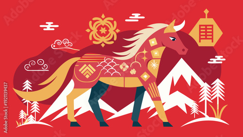 Vibrant and intricate illustration of a horse with celestial and floral elements Vector