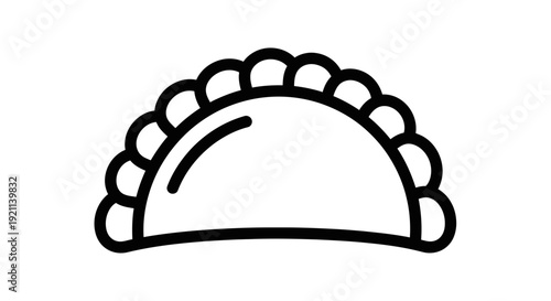 Half Moon Shaped Empanada or Pastry Icon, Simple Outline Drawing