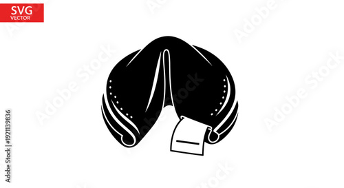 Fortune Cookie Icon - Black and White Vector Art