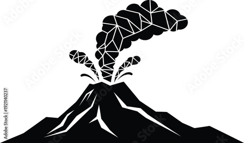 Black and white illustration of a volcanic eruption