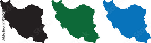 Set of Iran Map Silhouettes in Black, Green, and Blue Colors - High-Quality Middle East Vector Country Outlines for Infographics, Travel, and Education