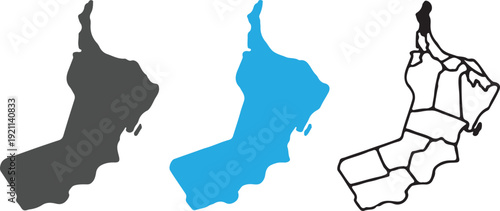 Oman Map Silhouette Set with Administrative Governorates and Musandam Enclave - Isolated Vector Illustration for Infographics and Geography