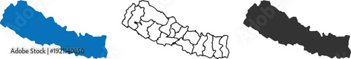 Nepal Map Silhouette Vector Set – Detailed Administrative Provinces, Blank Outline, and Solid Map Icons for Infographics and Geography Design