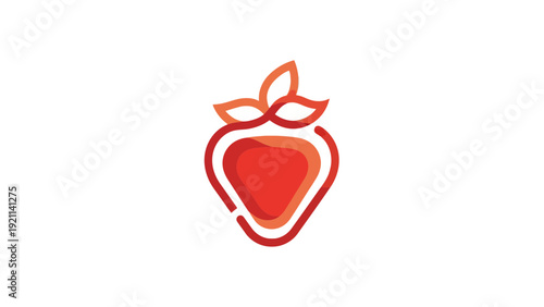 Stylized red strawberry logo with leaves, representing fresh fruit and organic food designs