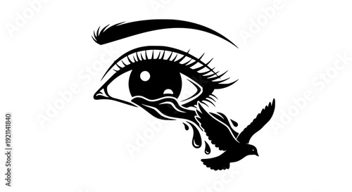 Eye Tear Transforming into Bird Silhouette Emotional Freedom and Hope Concept Vector Illustration