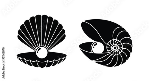 Black shells with pearls depicted in a striking silhouette