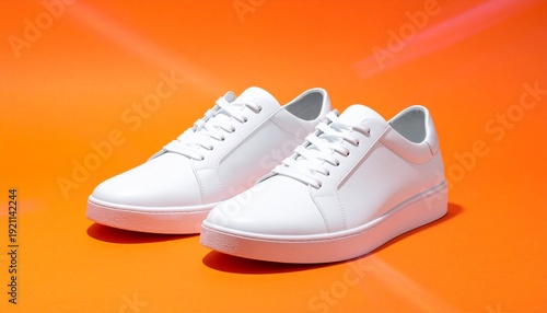 Wallpaper Mural Minimalist White Sneakers on Orange Background Torontodigital.ca