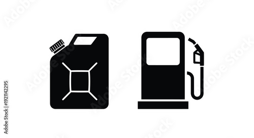 Gasoline containers and fuel pump symbol in black silhouette