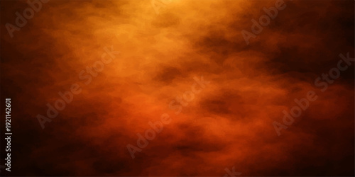 An abstract texture of orange fire flames and dark smoke rises against a stormy blue cloudscape at sunset to create a dramatic nature background