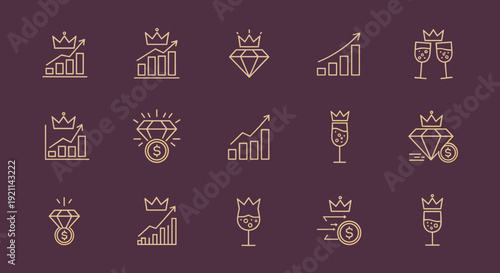 Collection of Luxury Icons with Crown Motif.
