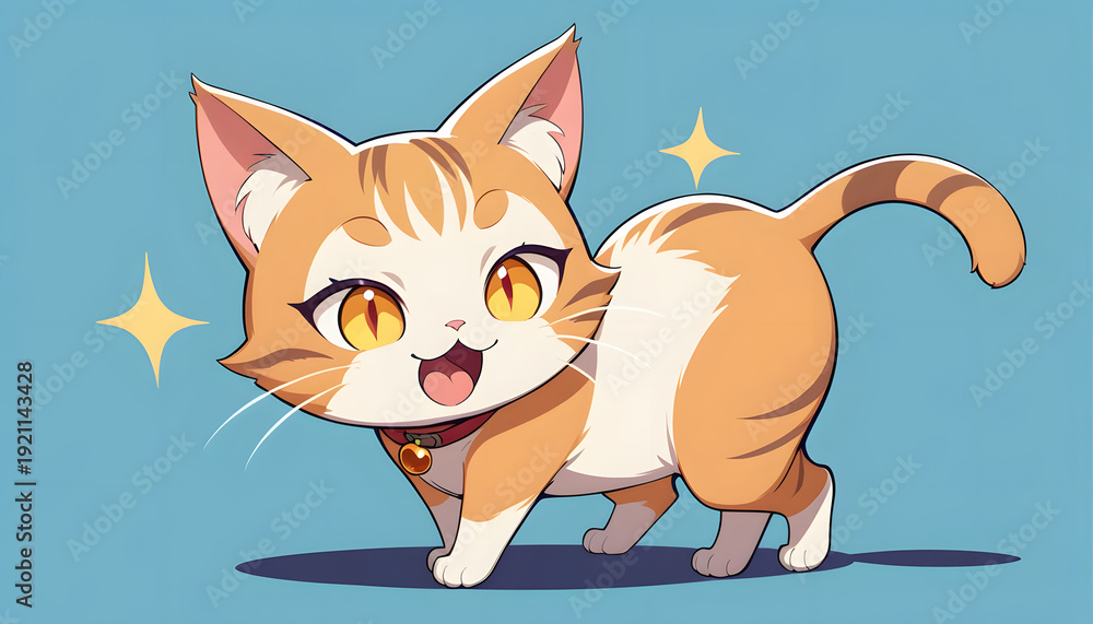 Fototapeta premium Cute cartoon cat with sparkling eyes and cheerful expression