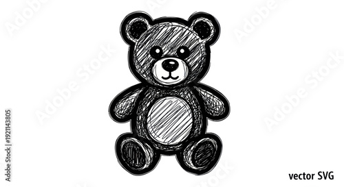 Hand-Drawn Teddy Bear Sketch - Adorable Childlike Toy Illustration
